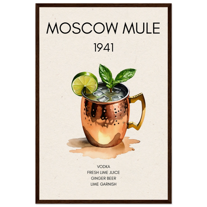Moscow Mule Cocktail Bar Poster Print Dark Brown Wood Frame 40x60 cm 16x24″ Museum-Quality Matte Paper Wooden Framed Poster