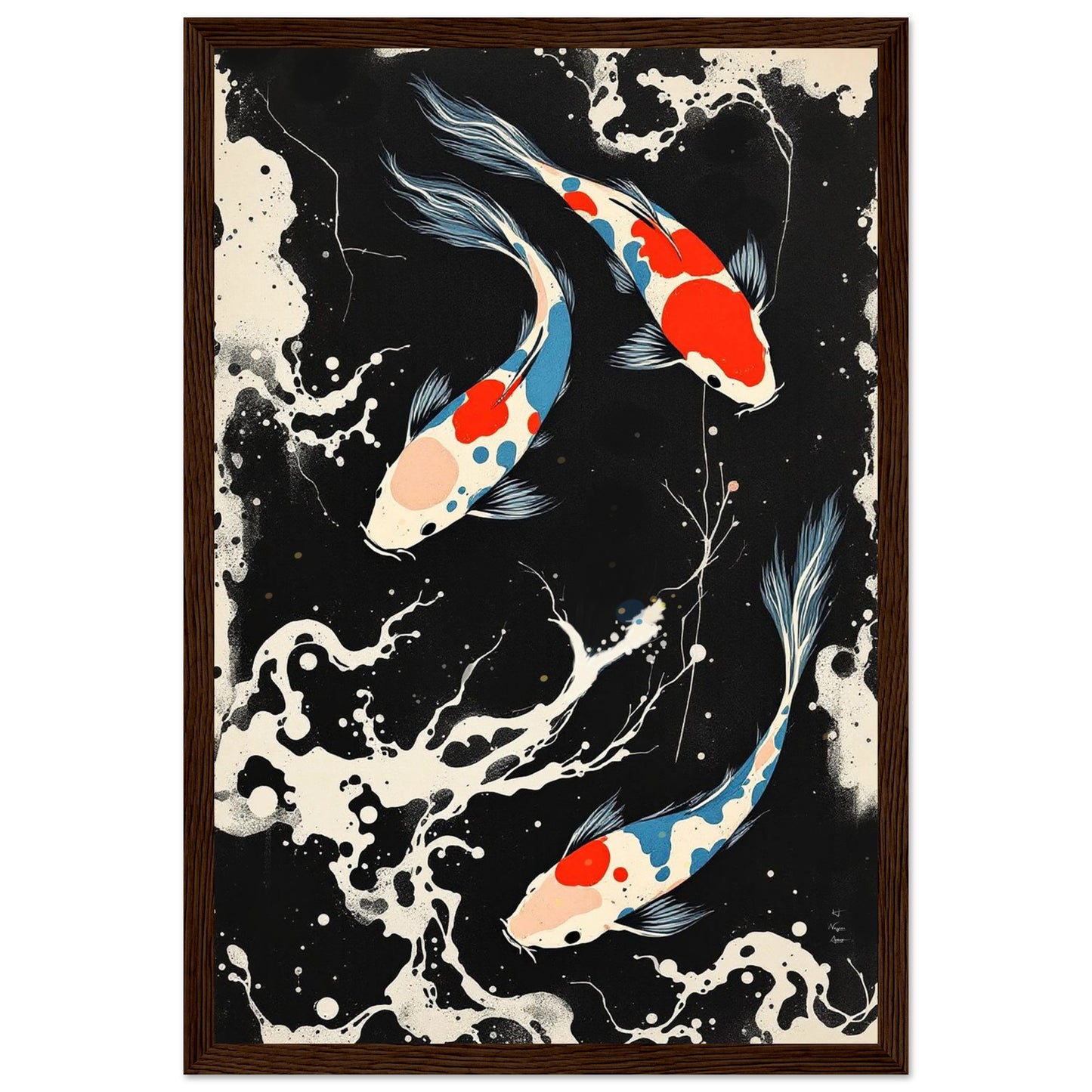 Modern Black White Koi Fish Ocean Art Print 40x60 cm 16x24″ Museum-Quality Matte Paper Poster No Frame