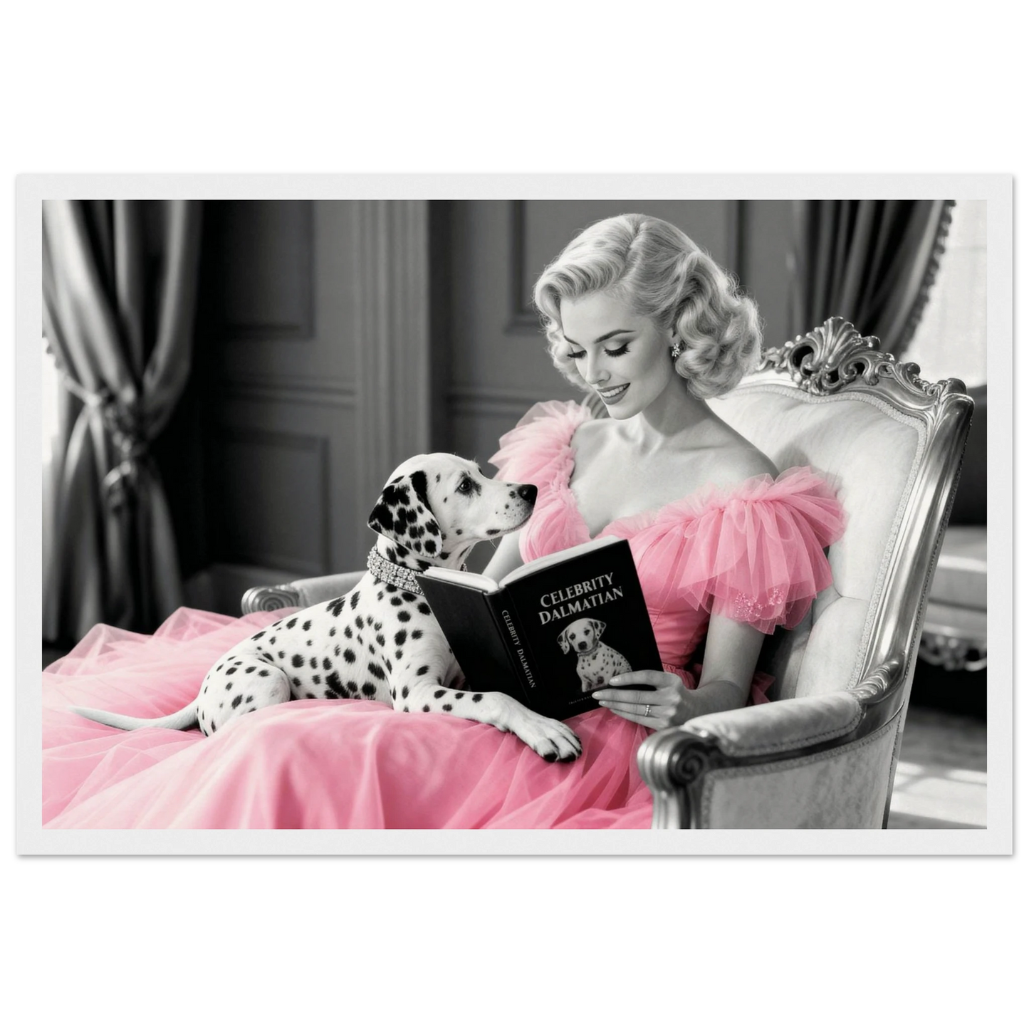 Hollywood Starlet Dalmatian Puppy Art Print 30x45 cm 12x18″ Museum-Quality Matte Framed Poster - White Wood