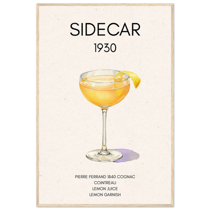 Classic Sidecar Cocktail Bar Art Print Light Wood Frame 60x90 cm 24x36″ Premium Matte Paper Wooden Framed Poster