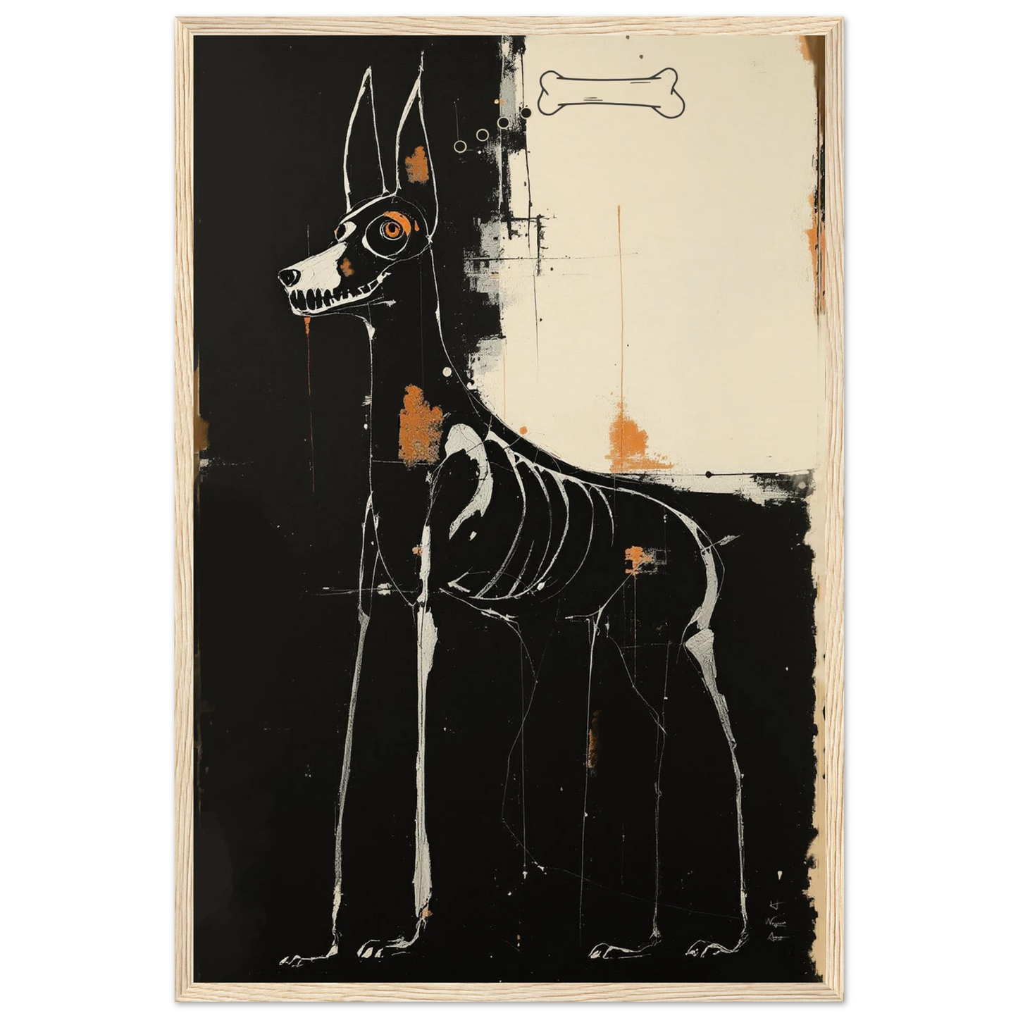 X-ray Skeleton Dog Abstract Art Poster Print 40x60 cm 16x24″ Museum-Quality Matte Paper Wooden Framed Poster Light Wood Frame