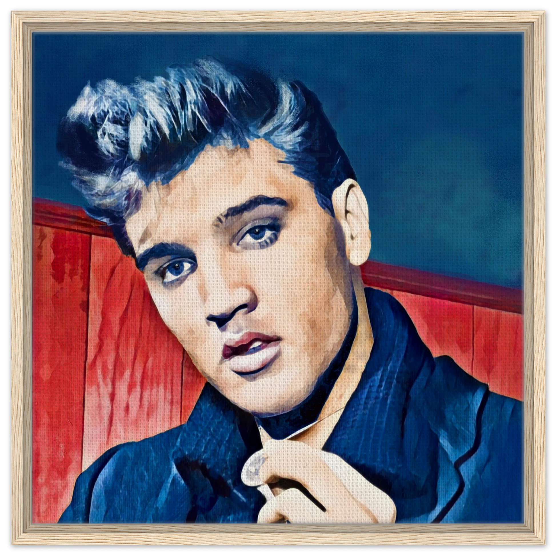 Young Elvis Presley Art Print Light Wood Frame 60x60 cm 24x24″ Framed Canvas