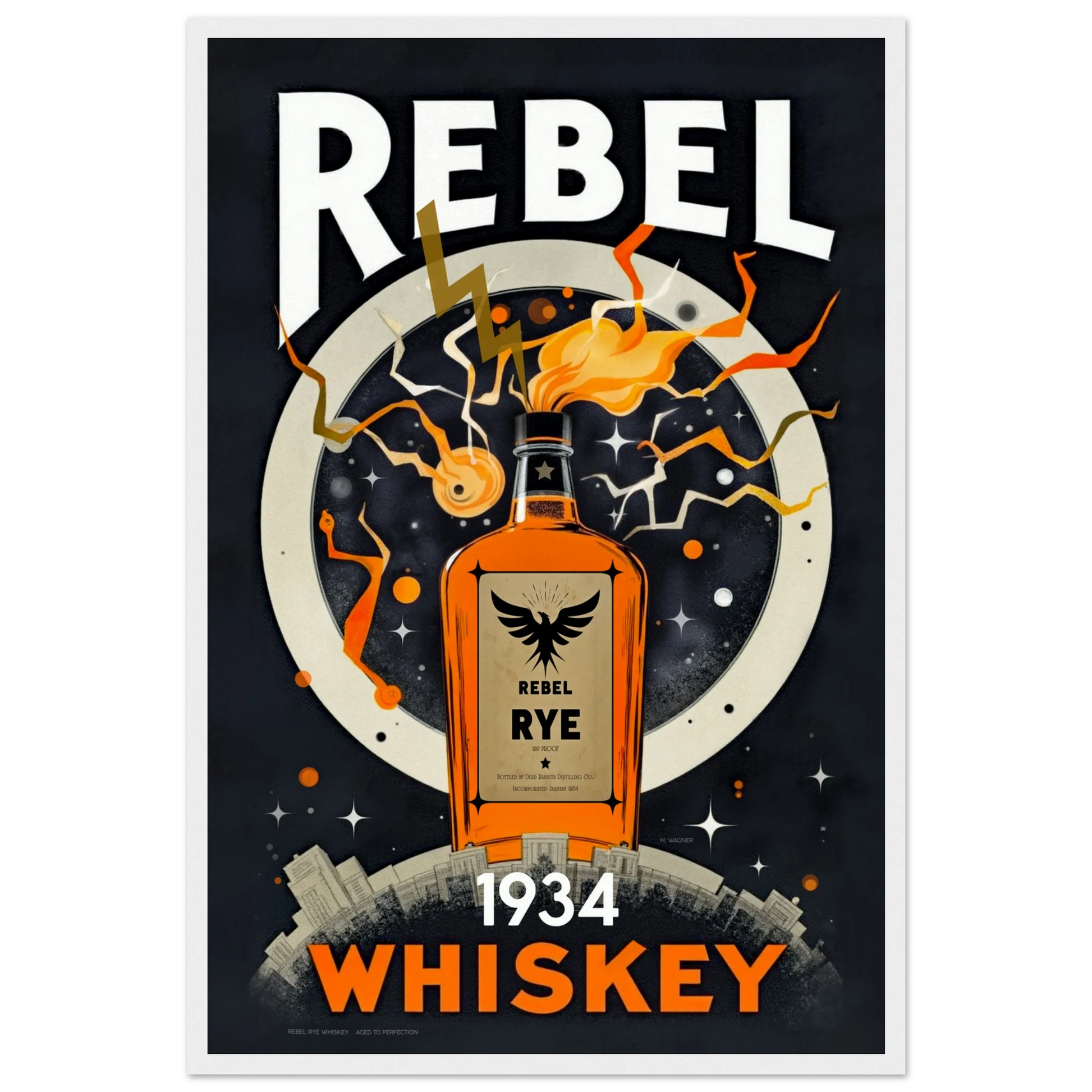 Rebel Whiskey Cocktail Bar Poster Print White frame 40x60 cm 16x24″ Premium Matte Paper Wooden Framed Poster