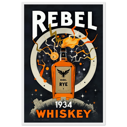 Rebel Whiskey Cocktail Bar Poster Print White frame 40x60 cm 16x24″ Premium Matte Paper Wooden Framed Poster
