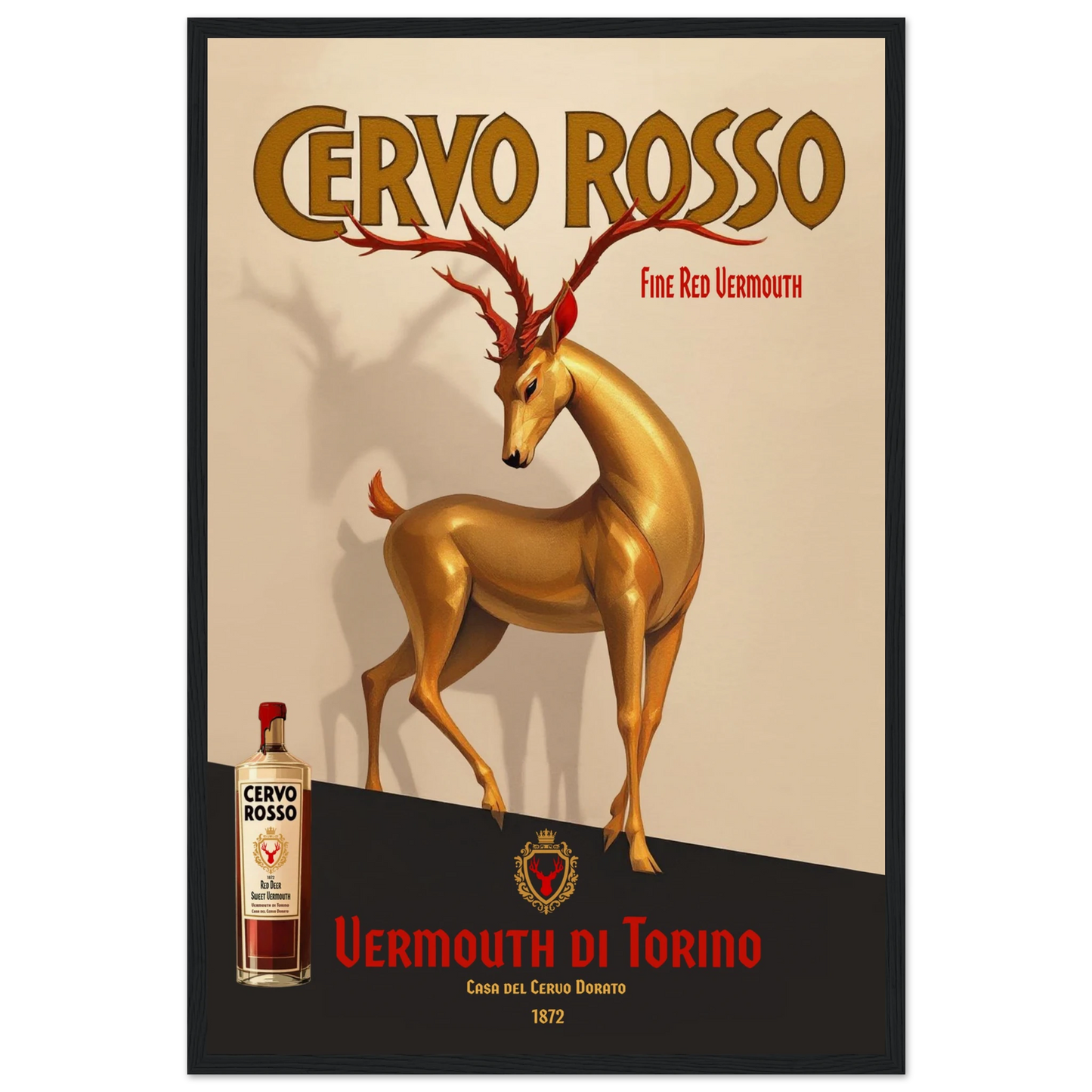 Art Deco Golden Deer Cocktail Bar Poster Print 40x60 cm 16x24″ Museum-Quality Matte Paper Wooden Framed Poster Black Wood Frame