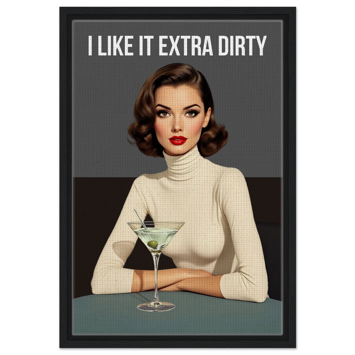 Extra Dirty Martini Cocktail Bar Art Print Black Wood Frame Framed Canvas 40x60 cm 16x24″