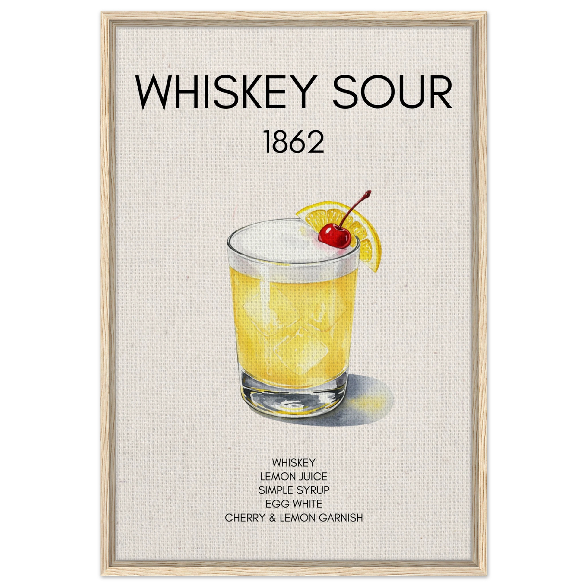 Whiskey Sour Cocktail Bar Art Print Light Wood Frame 60x90 cm 24x36″ Framed Canvas