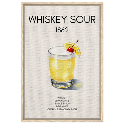 Whiskey Sour Cocktail Bar Art Print Light Wood Frame 60x90 cm 24x36″ Framed Canvas