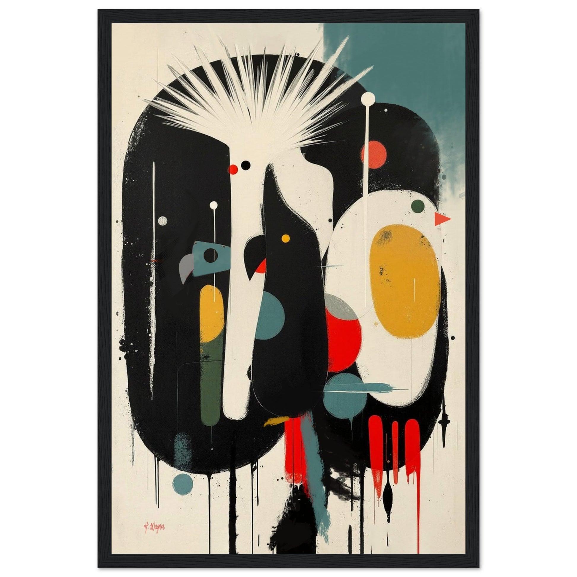Modern Cockatoo Bird Art Poster Print - Framed Tropical Mid- Century Wall Decor Black Wood Frame 30x45 cm 12x18″ Museum-Quality Matte Framed Poster