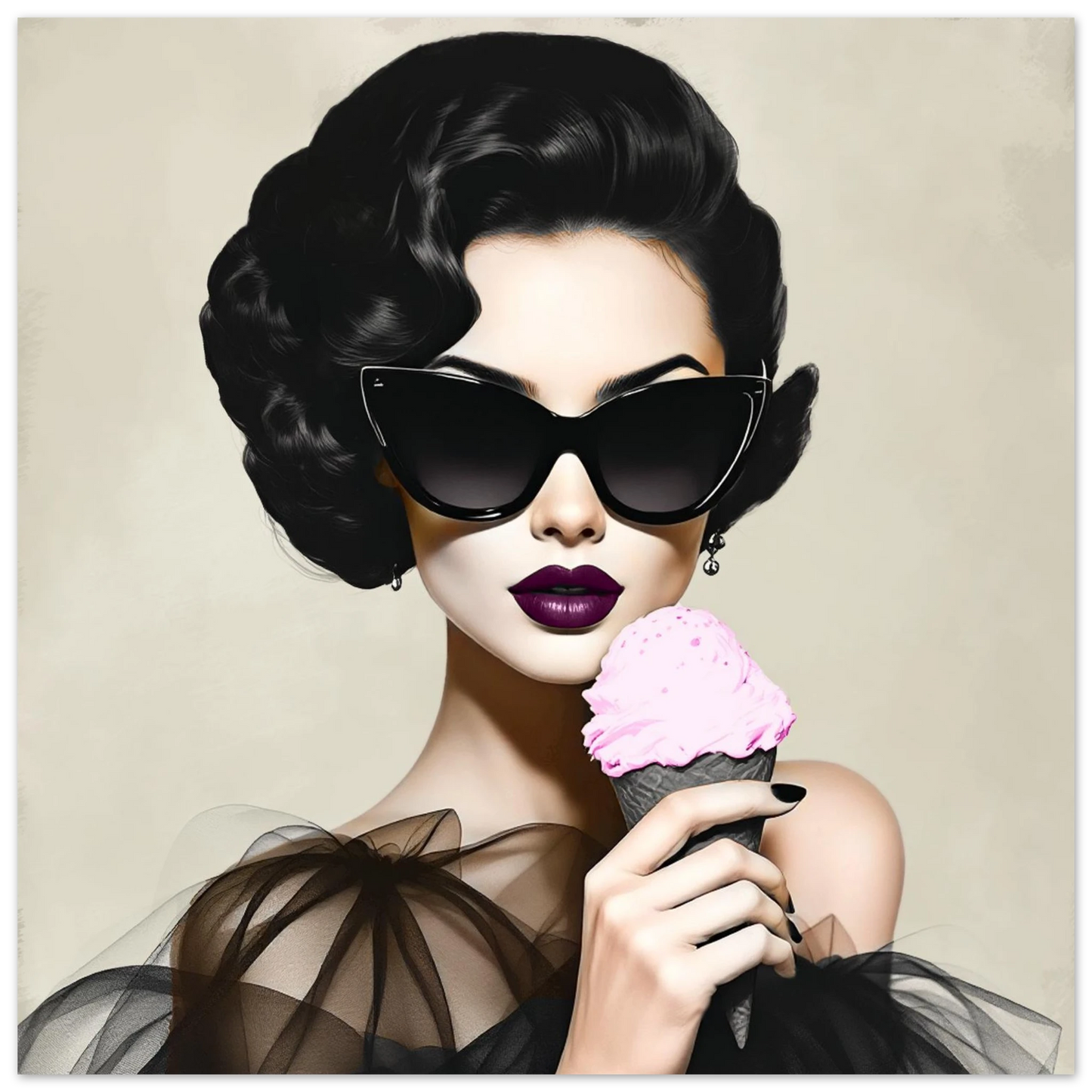 Retro Fashion Model Ice Cream Art Print 40x40 cm 16x16″ Classic Matte Paper Poster