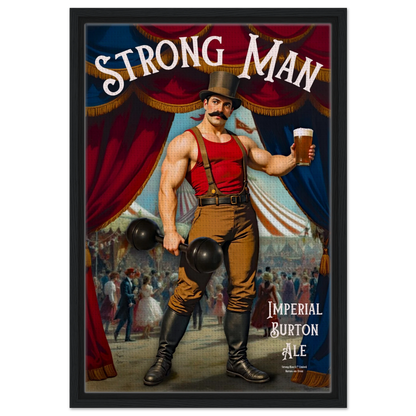 Vintage Victorian Circus Strongman Ale Art Print Black Wood Frame 40x60 cm 16x24″ Framed Canvas