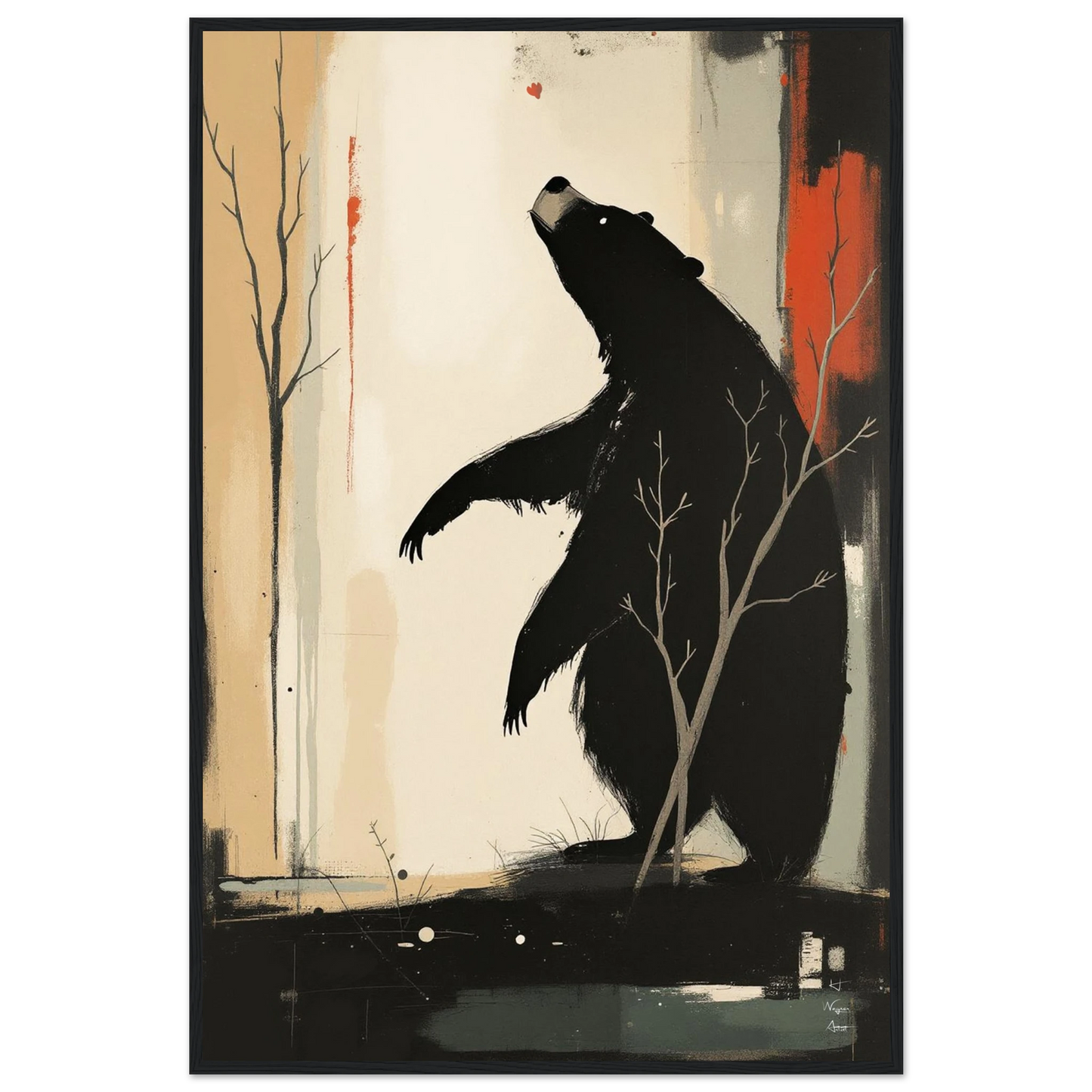 Abstract Bear Wildlife Art Print 60x90 cm 24x36″ Classic Matte Paper Wooden Framed Poster Black Wood Frame