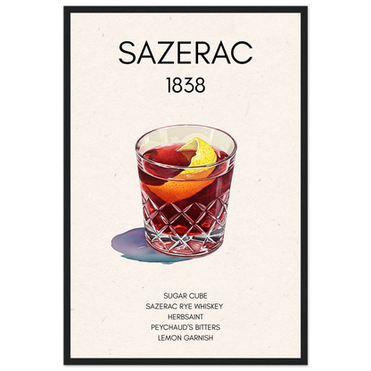 Sazerac Cocktail Bar Art Print Black Wood Frame 40x60 cm 16x24″ Premium Matte Paper Wooden Framed Poster