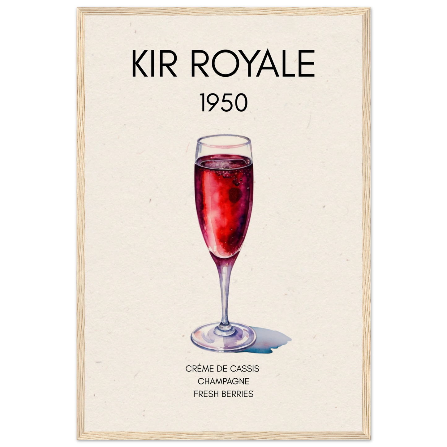 Kir Royale Champagne Cocktail Bar Poster Print Light Wood Frame 40x60 cm 16x24″ Museum-Quality Matte Paper Wooden Framed Poster