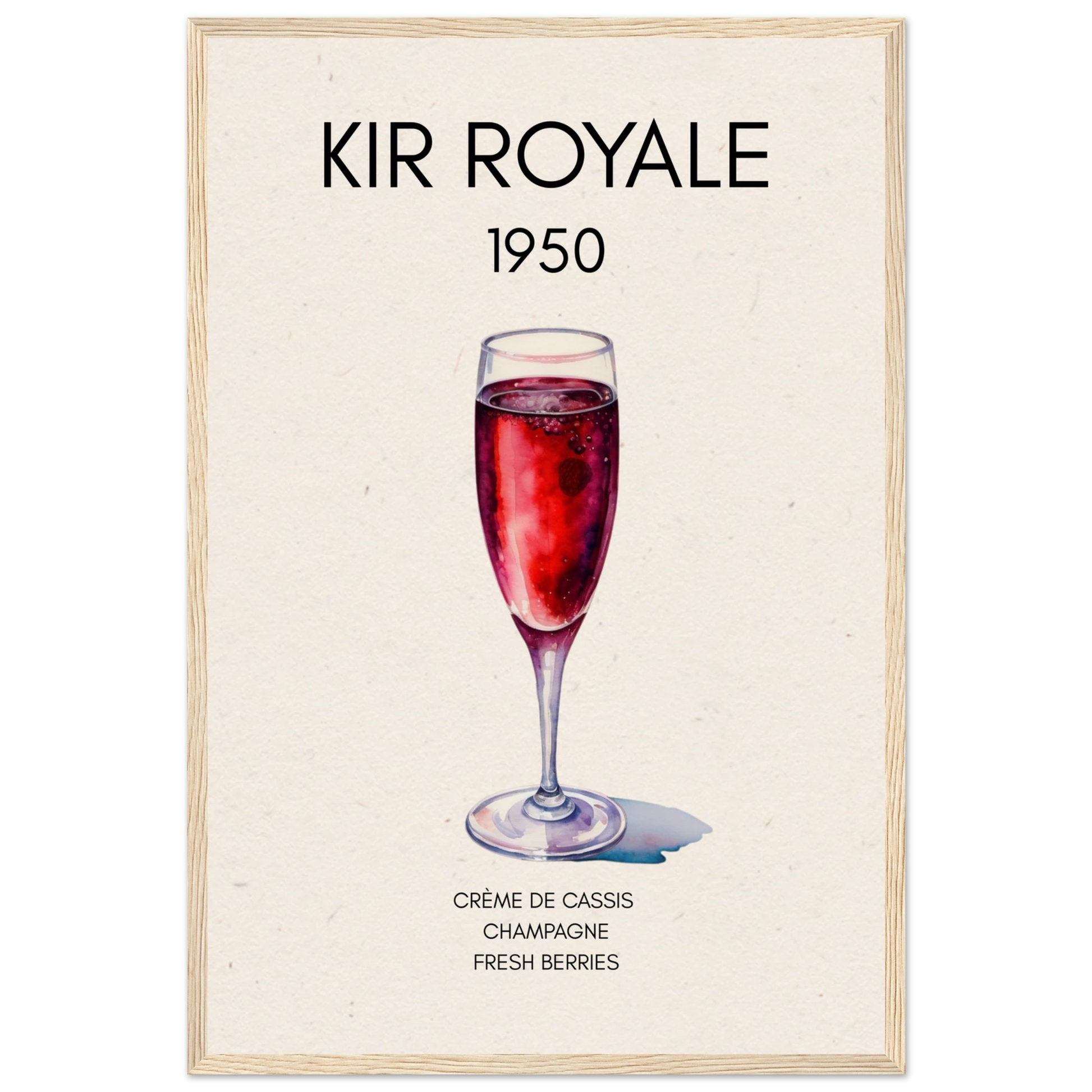 Kir Royale Champagne Cocktail Bar Art Print Light Wood Frame 40x60 cm 16x24″ Museum-Quality Matte Paper Wooden Framed Poster