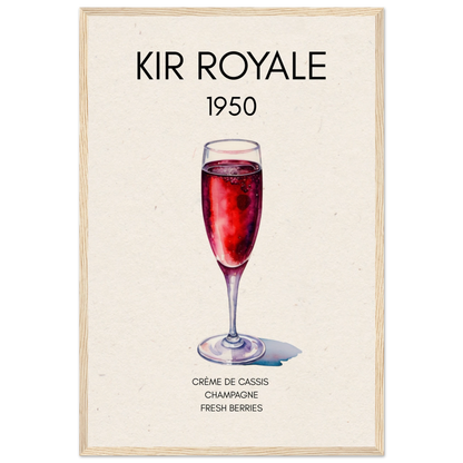 Kir Royale Champagne Cocktail Bar Art Print Light Wood Frame 40x60 cm 16x24″ Museum-Quality Matte Paper Wooden Framed Poster