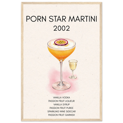 Porn Star Martini Bar Art Cocktail Print Light Wood Frame 40x60 cm 16x24″ Premium Matte Paper Wooden Framed Poster