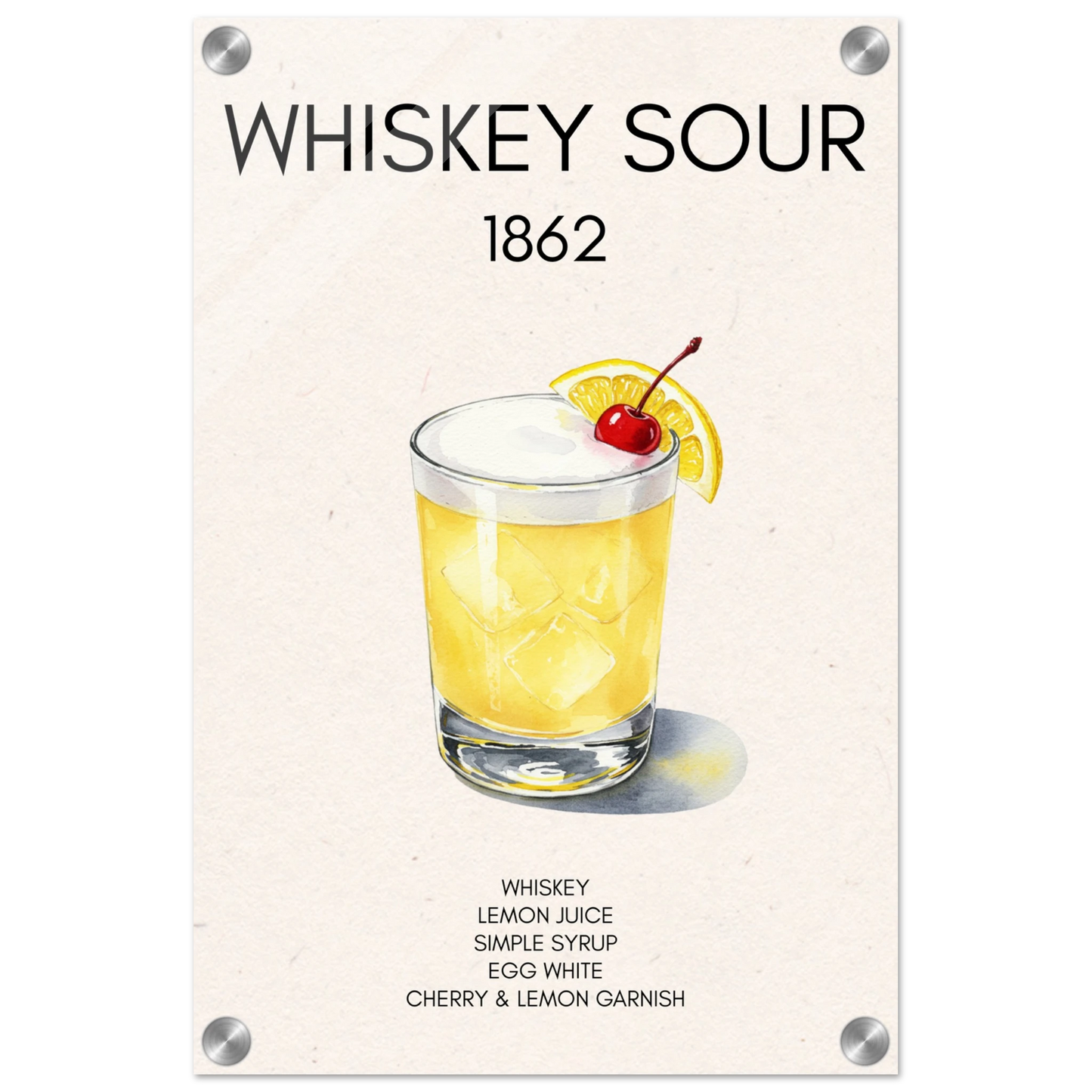 Whiskey Sour Cocktail Bar Poster Print No Frame 30x45 cm 12x18″ Sleek Acrylic Print