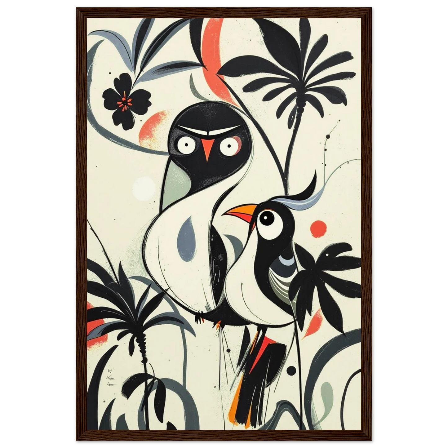 Abstract Bird Modern Tropical Art Print Dark Brown Wood Frame 30x45 cm 12x18″ Classic Matte Paper Wooden Framed Poster