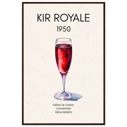 Kir Royale Champagne Cocktail Bar Art Print Dark Brown Wood Frame 60x90 cm 24x36″ Classic Matte Paper Wooden Framed Poster