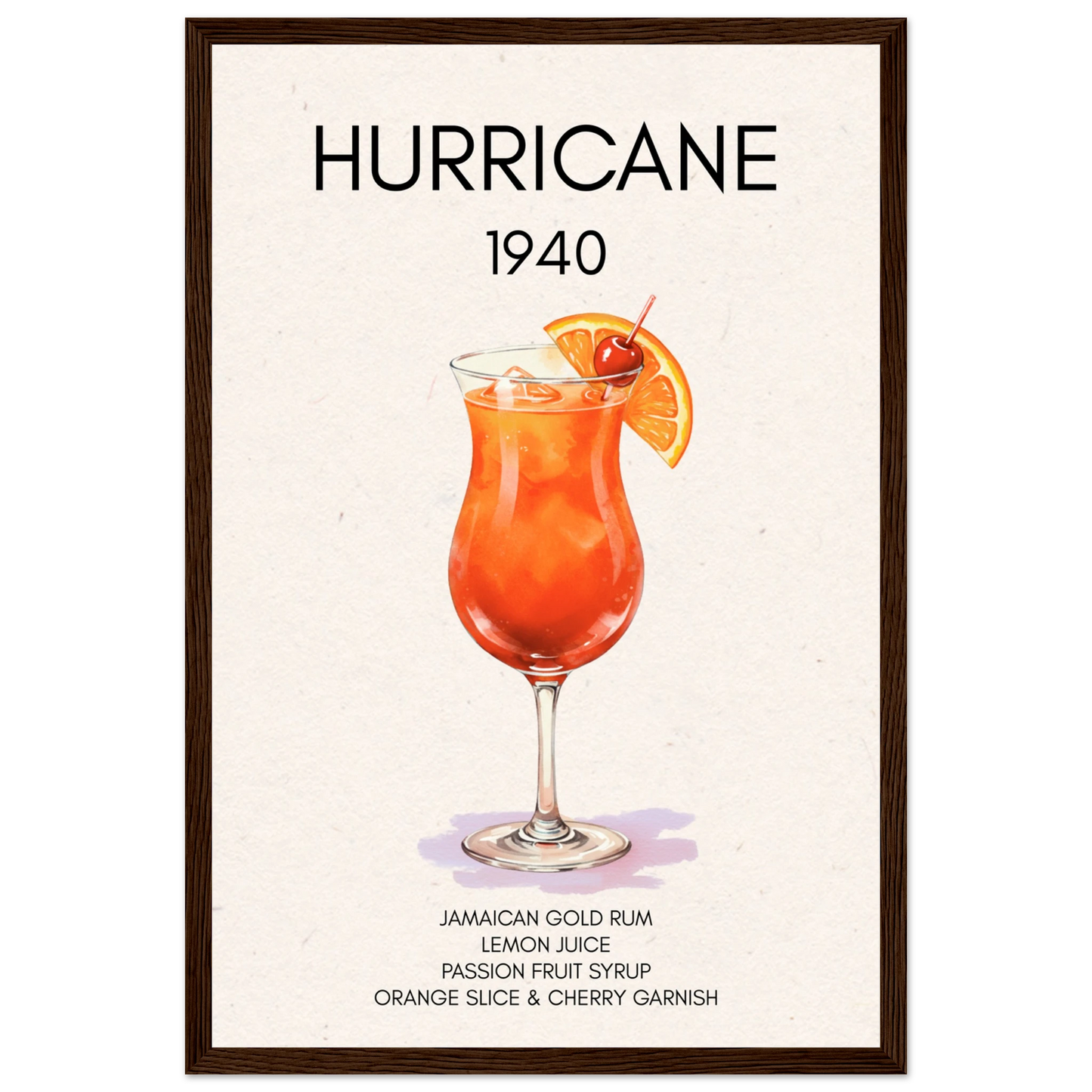 Hurricane Cocktail Bar Poster Print Dark Brown Wood Frame 30x45 cm 12x18″ Premium Matte Paper Wooden Framed Poster
