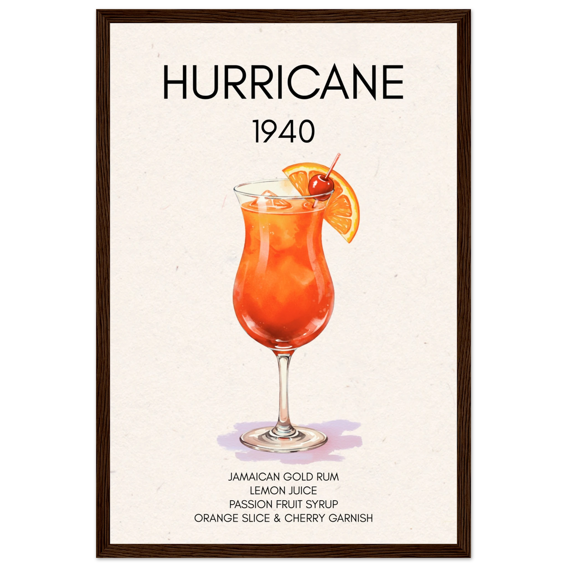 Hurricane Cocktail Bar Art Print Dark Brown Wood Frame 30x45 cm 12x18″ Premium Matte Paper Wooden Framed Poster
