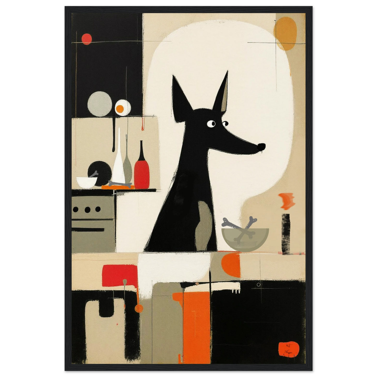 Modern Quirky Abstract Dog Art Print Black Wood Frame 40x60 cm 16x24″ Museum-Quality Matte Paper Wooden Framed Poster