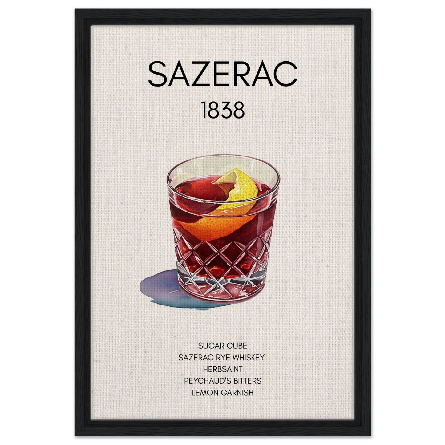 Sazerac Cocktail Bar Poster Print Black Wood Frame 40x60 cm 16x24″ Framed Canvas