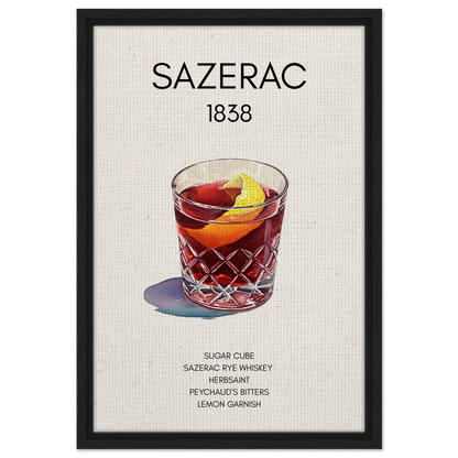 Sazerac Cocktail Bar Art Print Black Wood Frame 40x60 cm 16x24″ Framed Canvas