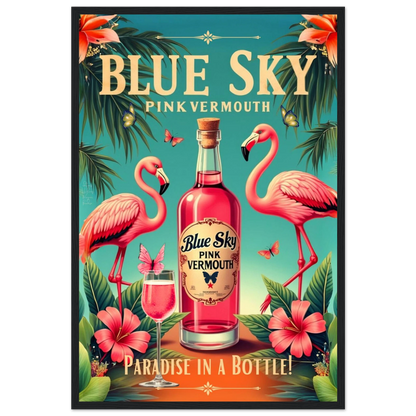 Vintage Pink Flamingo Tiki Bar Art Print 40x60 cm 16x24″ Premium Matte Paper Wooden Framed Poster Black Wood Frame