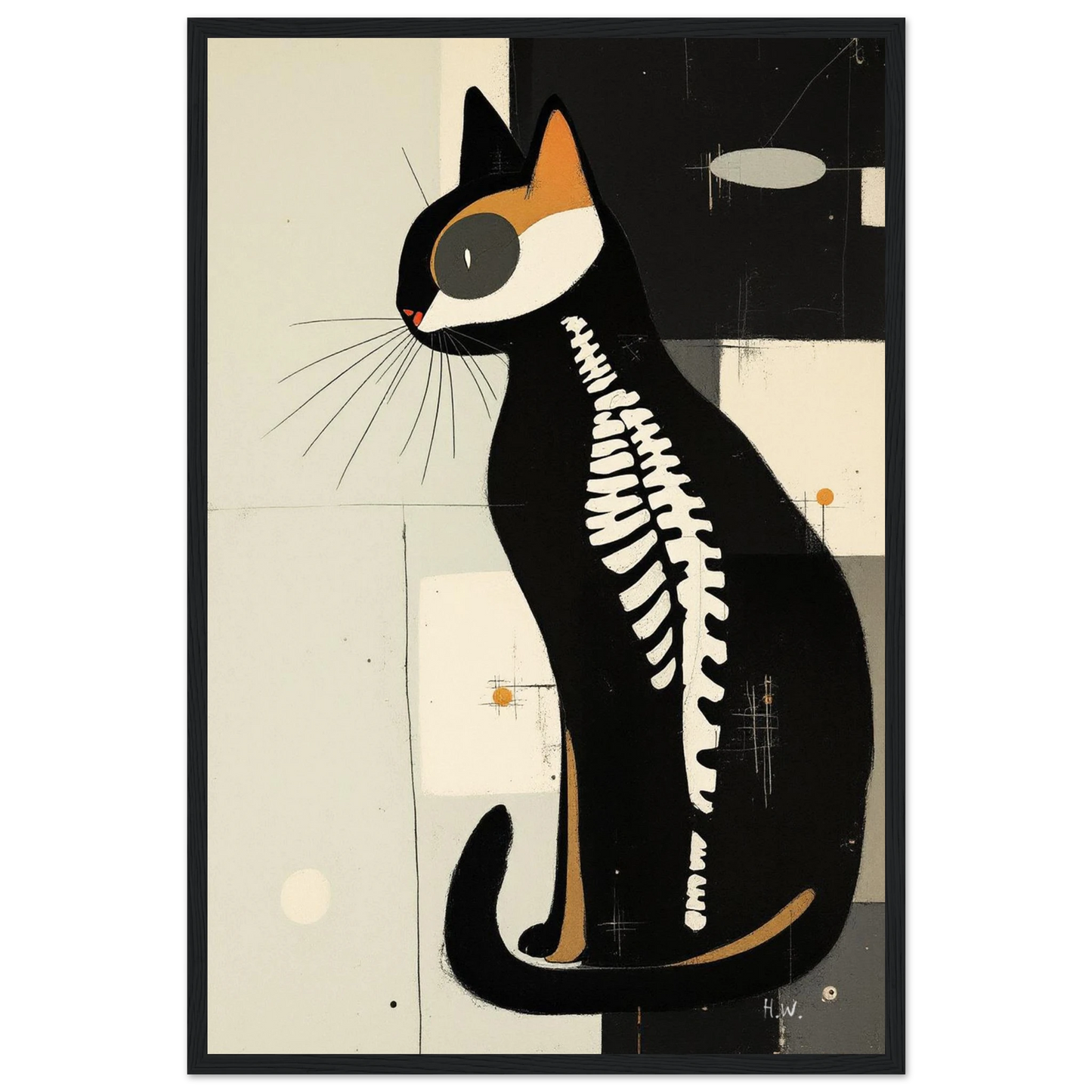 Modern Cat Skeleton Abstract Art Poster Print Black Wood Frame 40x60 cm 16x24″ Premium Matte Paper Wooden Framed Poster