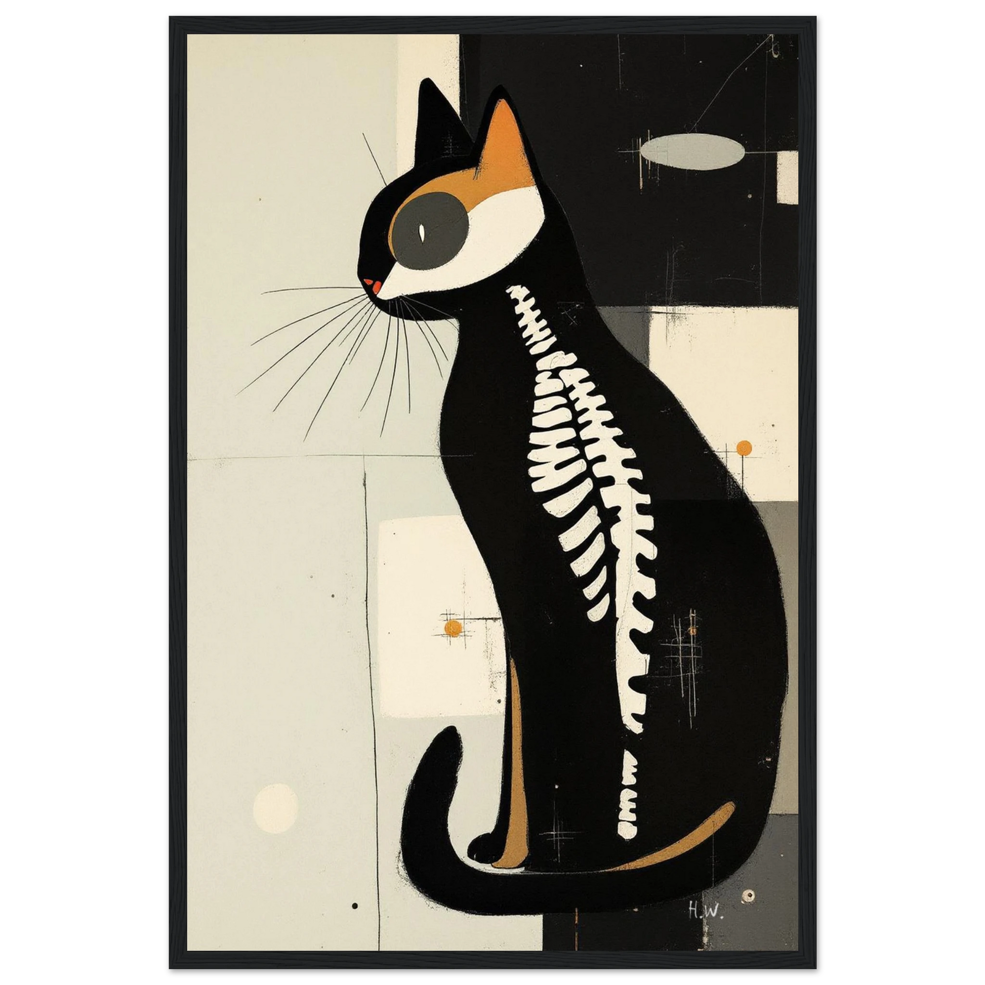 Modern Cat Skeleton Abstract Art Poster Print Black Wood Frame 40x60 cm 16x24″ Premium Matte Paper Wooden Framed Poster