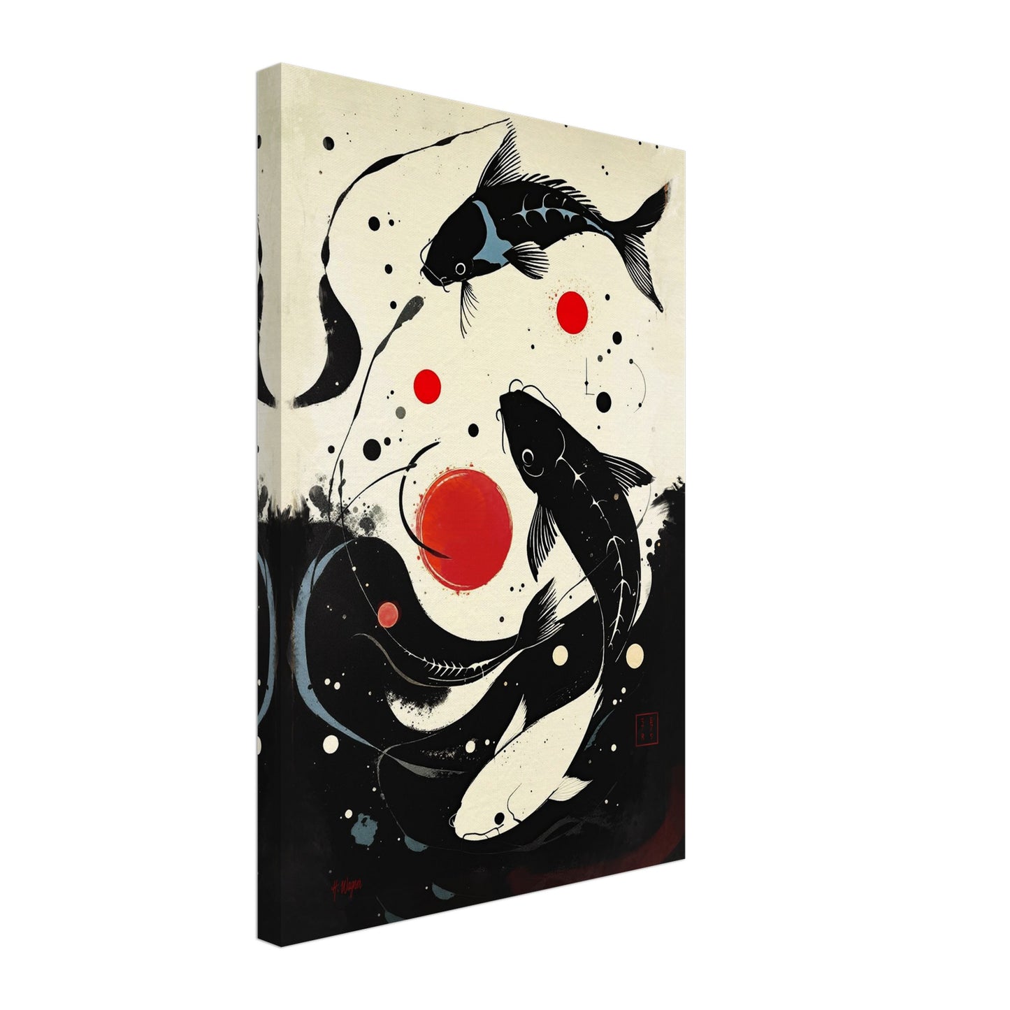 Mid-Century Modern Koi Fish Art Poster Print – Framed Abstract Black White Wall Décor 40x60 cm 16x24″ Gallery Wrapped Canvas No Frame