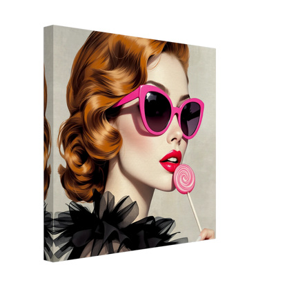 Retro Glam Fashion Model Lollipop Art Print Gallery Wrapped Canvas 40x40 cm 16x16″