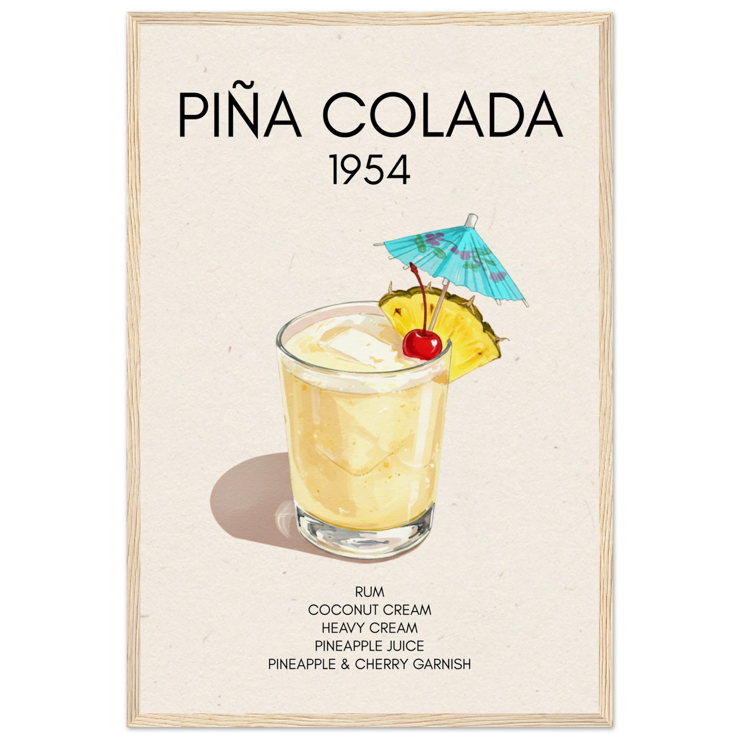 Pina Colada Cocktail Bar Poster Print Light Wood Frame 40x60 cm 16x24″ Museum-Quality Matte Paper Wooden Framed Poster