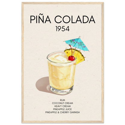 Pina Colada Cocktail Bar Poster Print Light Wood Frame 40x60 cm 16x24″ Museum-Quality Matte Paper Wooden Framed Poster