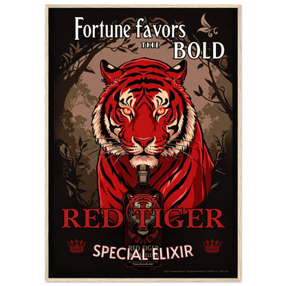 Tiger Cocktail Bar Art Poster Print 70x100 cm 28x40″ Premium Matte Framed Poster Light Wood Frame