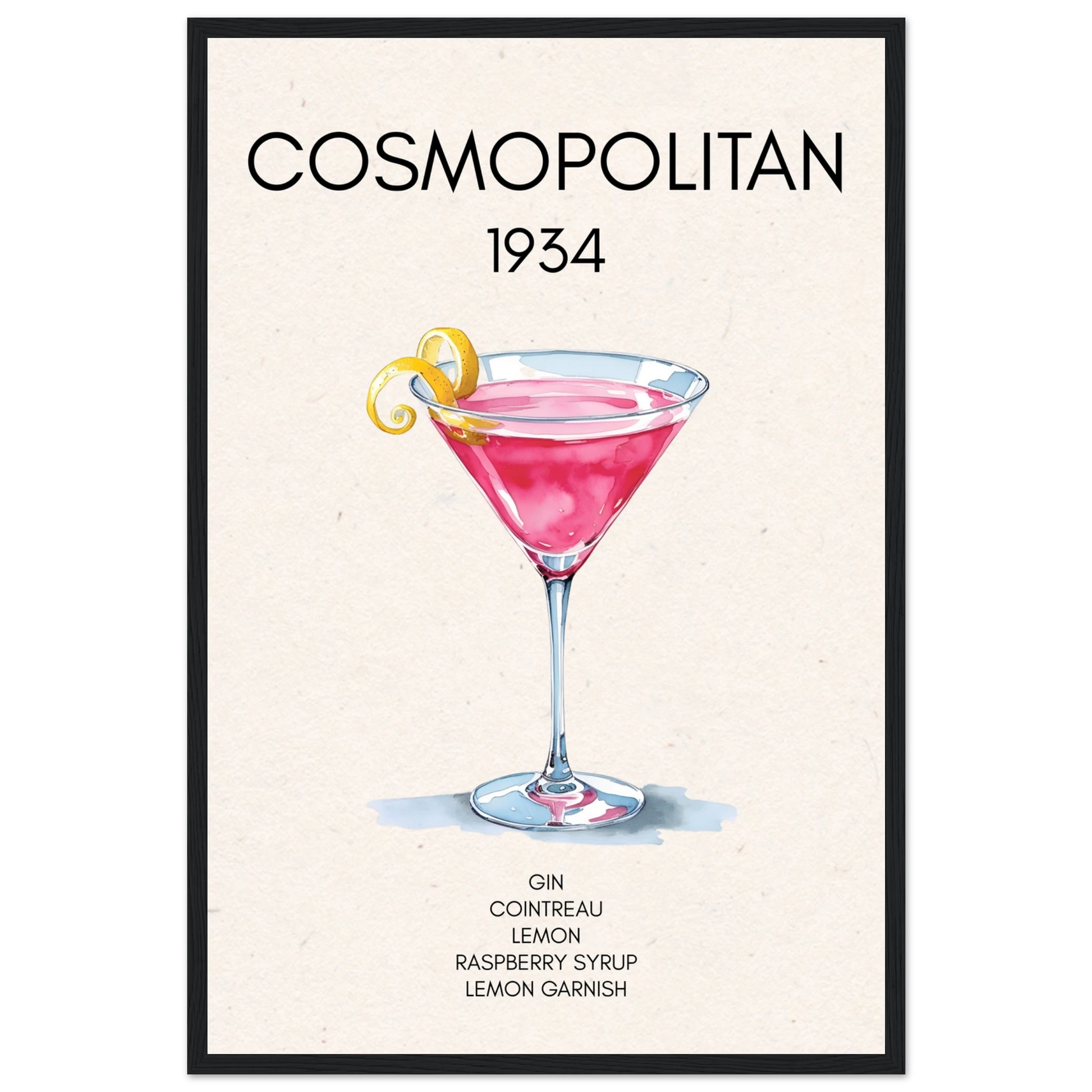 Cosmopolitan Cocktail Bar Art Print Black Wood Frame 40x60 cm 16x24″ Premium Matte Paper Wooden Framed Poster