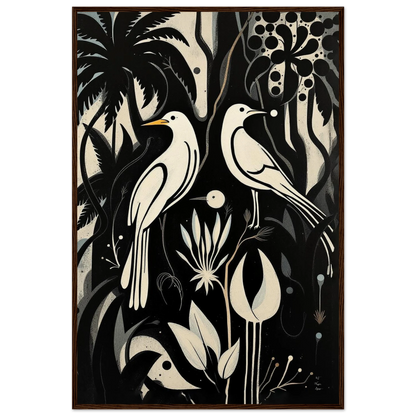 Black & White Minimalist Bird Art Print Dark Brown Wood Frame 60x90 cm 24x36″ Museum-Quality Matte Paper Wooden Framed Poster