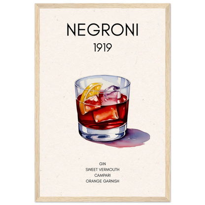 Negroni Cocktail Bar Art Print Light Wood Frame 30x45 cm 12x18″ Classic Matte Paper Wooden Framed Poster