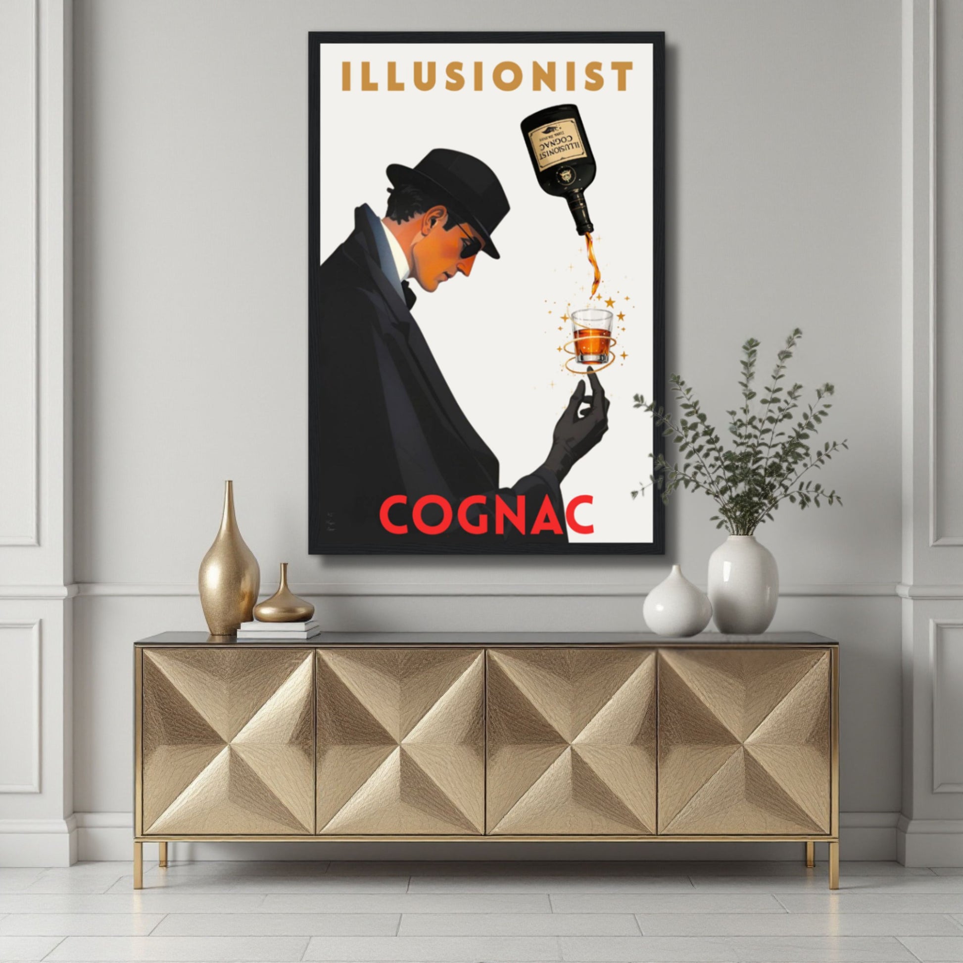 Vintage Cognac Cocktail Bar Poster Print 30x45 cm 12x18″ Classic Matte Paper Wooden Framed Poster Black Wood Frame
