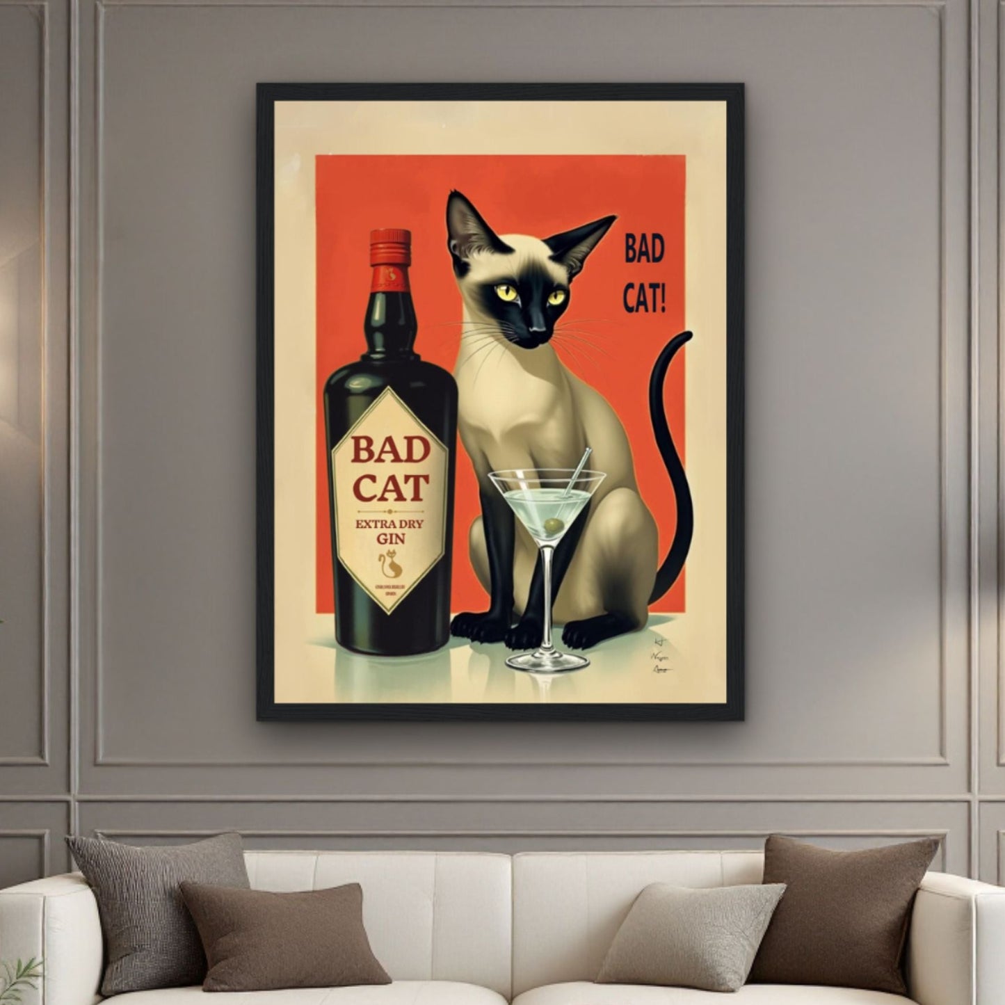 Siamese Cat Gin Martini Cocktail Art Print