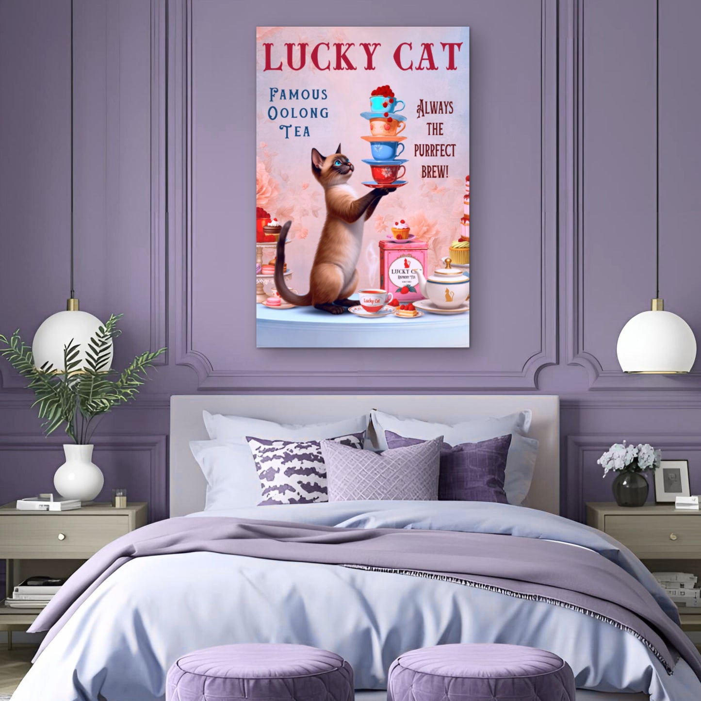 Siamese Lucky Cat Vintage Tea Art Print