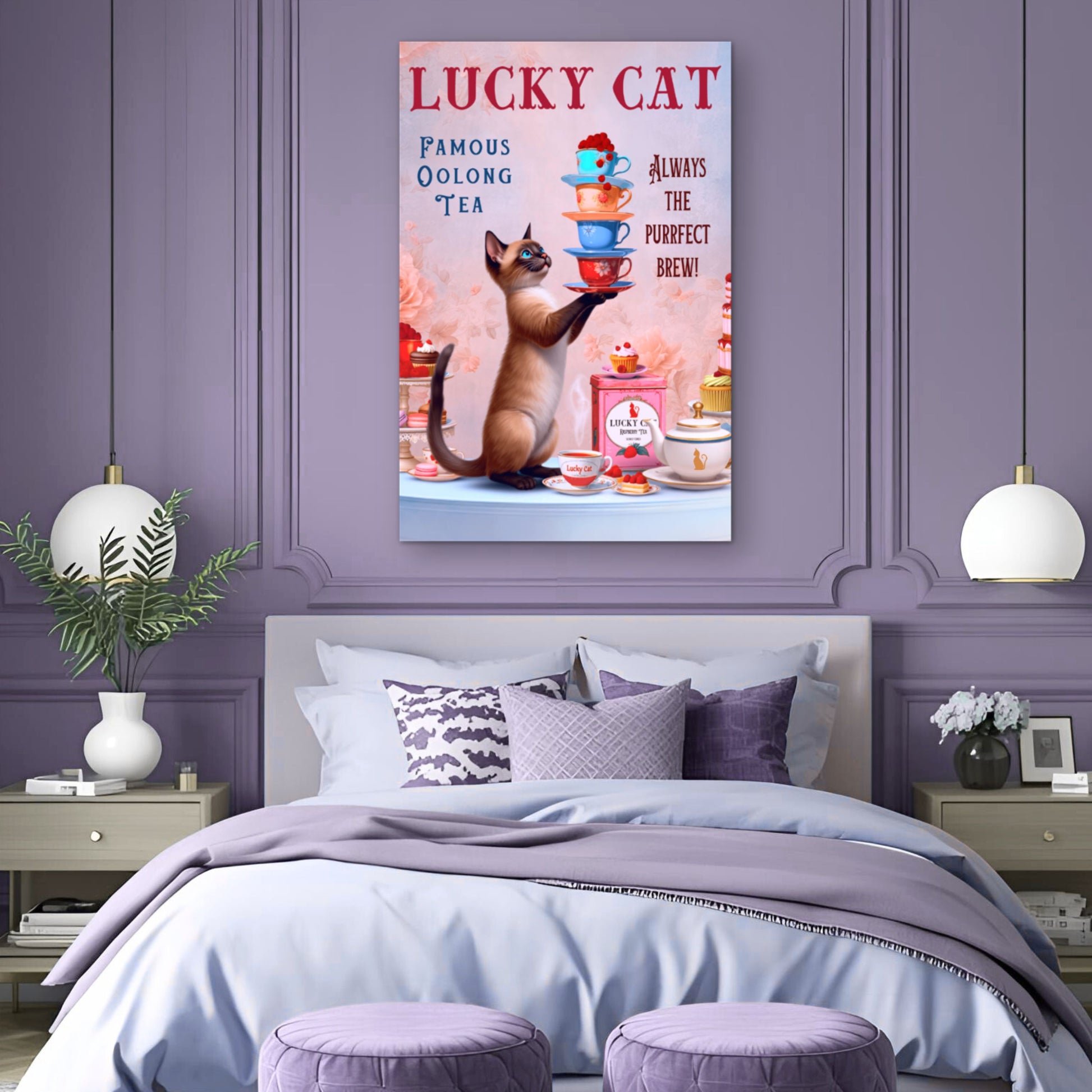Siamese Lucky Cat Vintage Tea Art Print