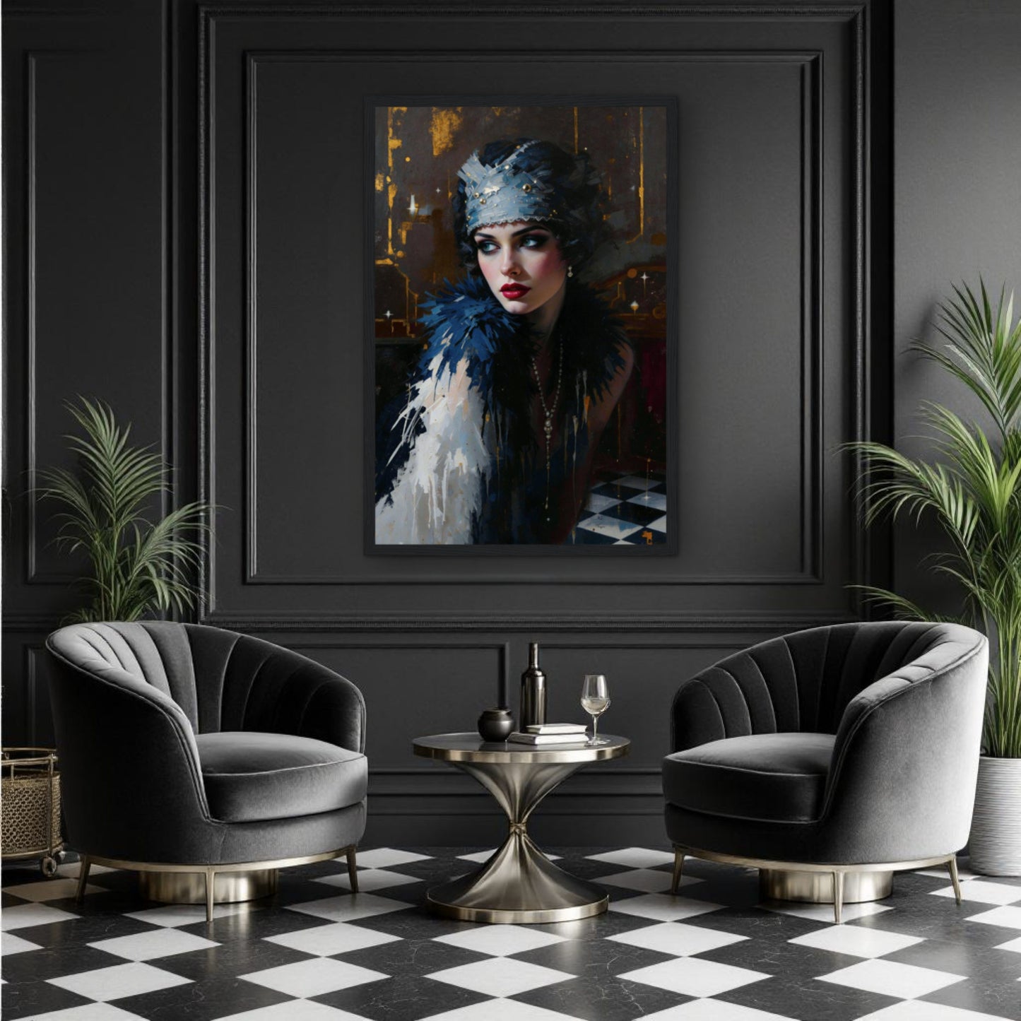 1920s Gatsby Flapper Painting Art Print - Speakeasy Prohibition Wall Decor