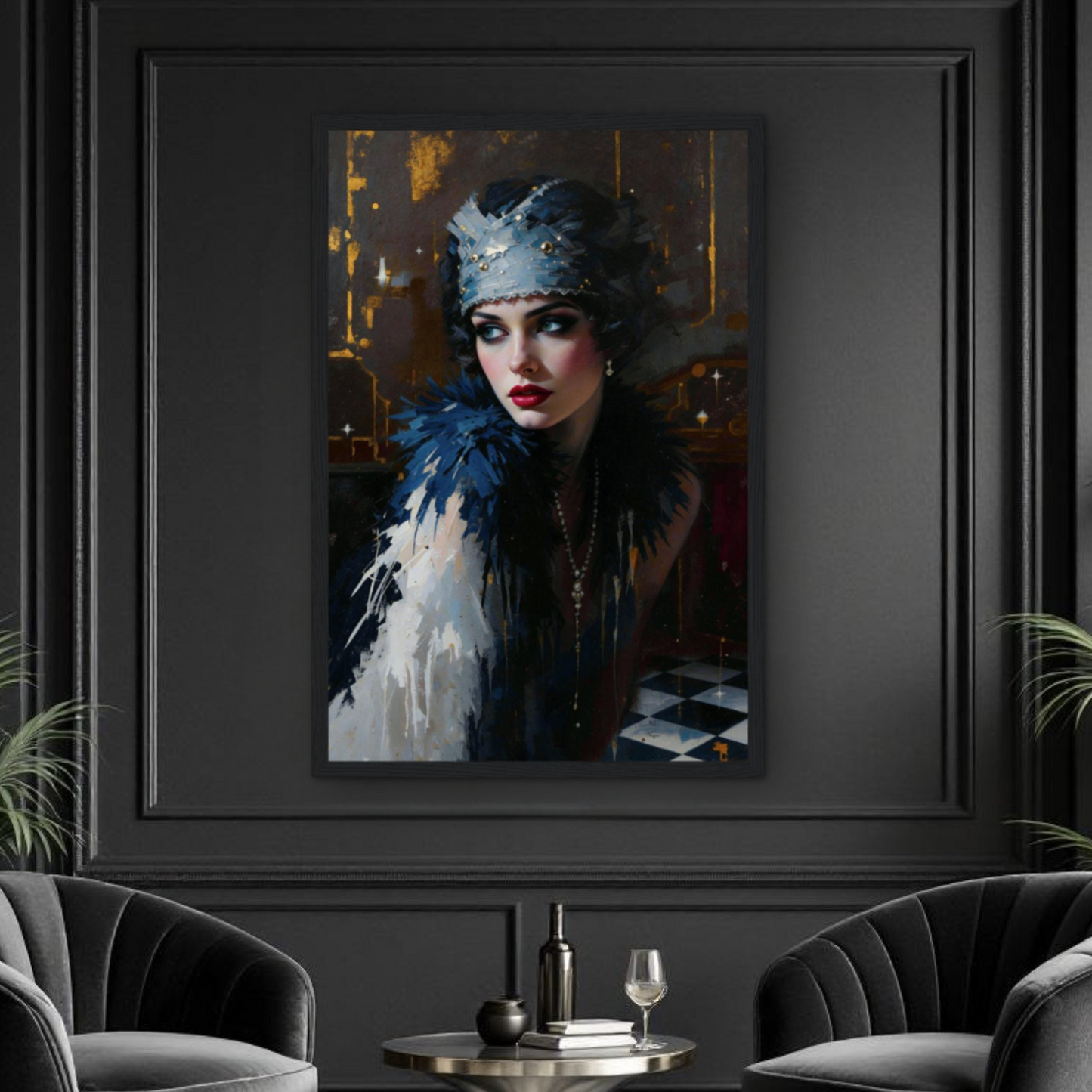 1920s Gatsby Flapper Painting Art Print - Speakeasy Prohibition Wall Decor