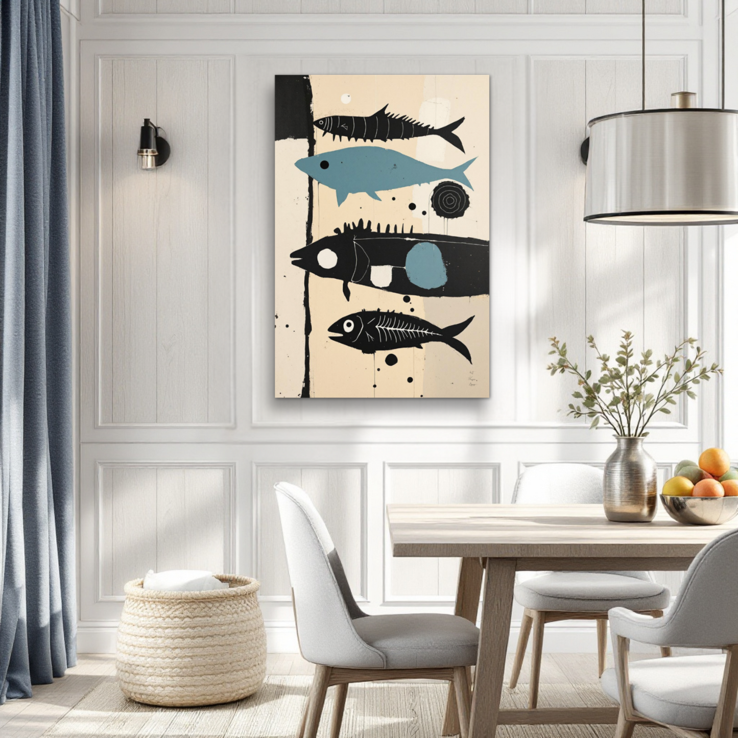 Mid-Century Modern Fish Art Poster Print – Framed Abstract Neutral Wall Decor
