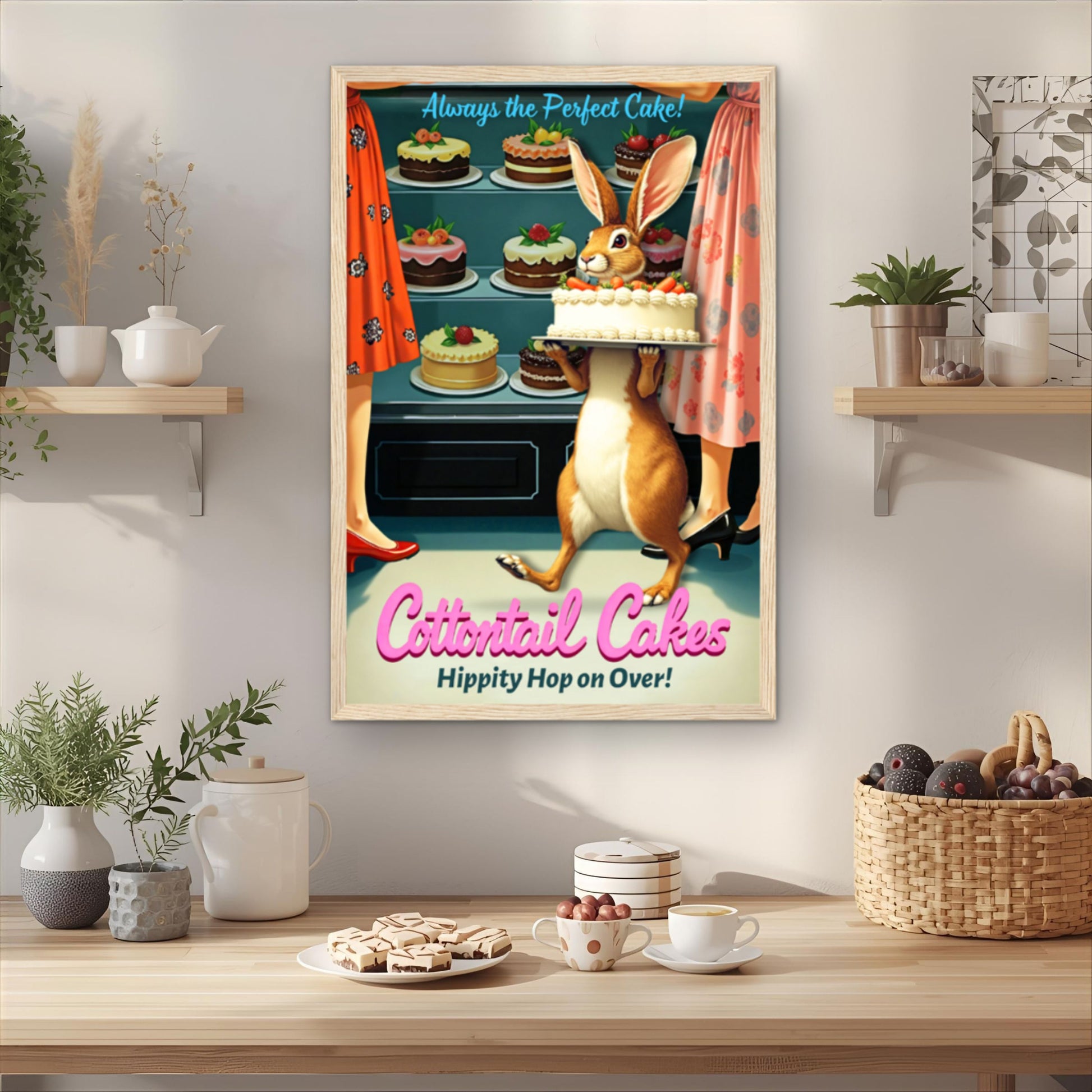Cottontail Cakes 1950s Rabbit Art Print