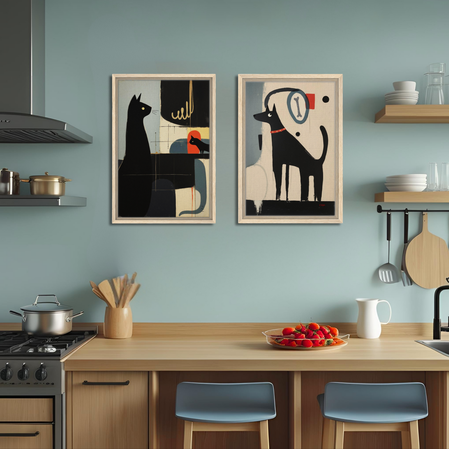 Abstract Cat & Kitten Modern Art Print