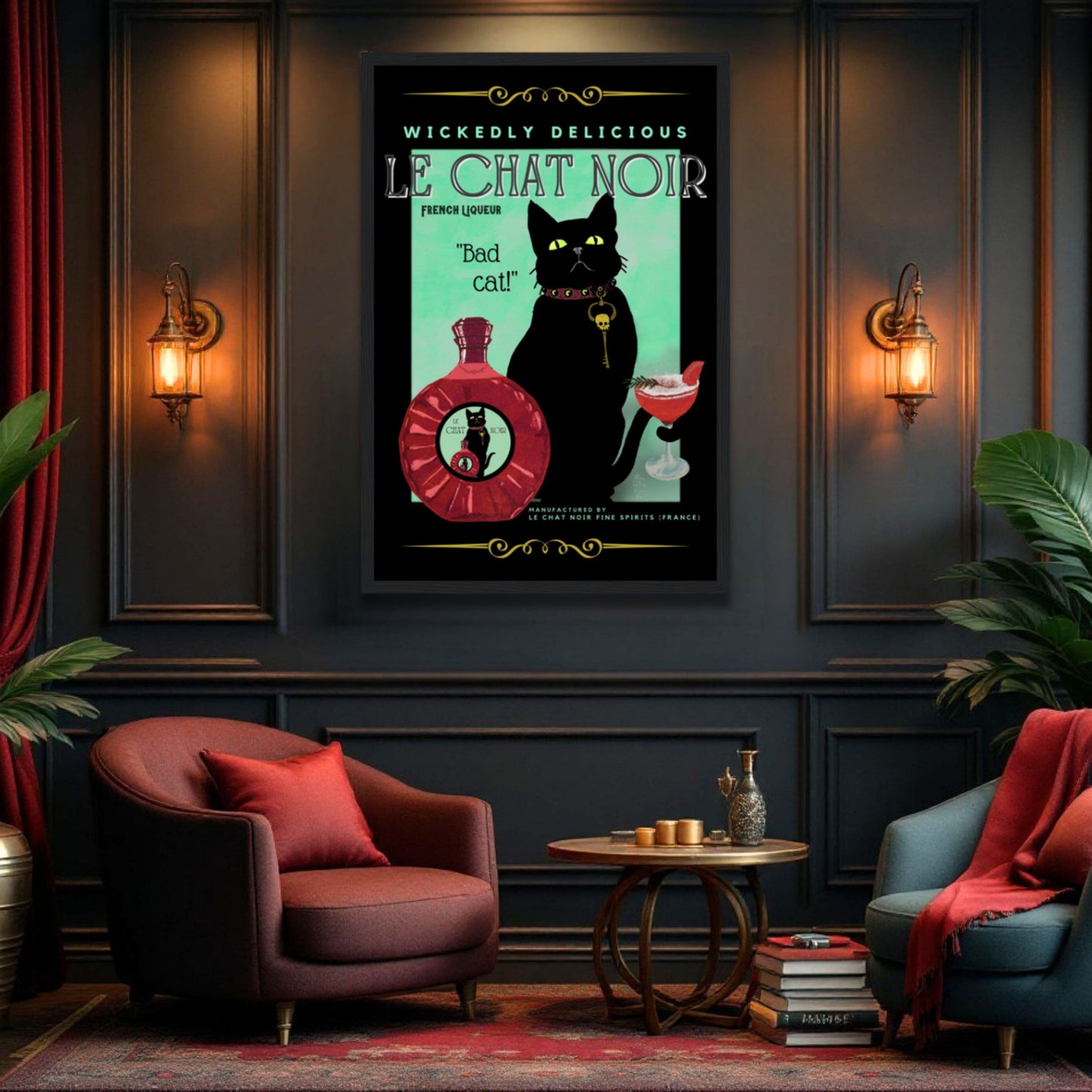 Black Cat Cocktail French Art Deco Print